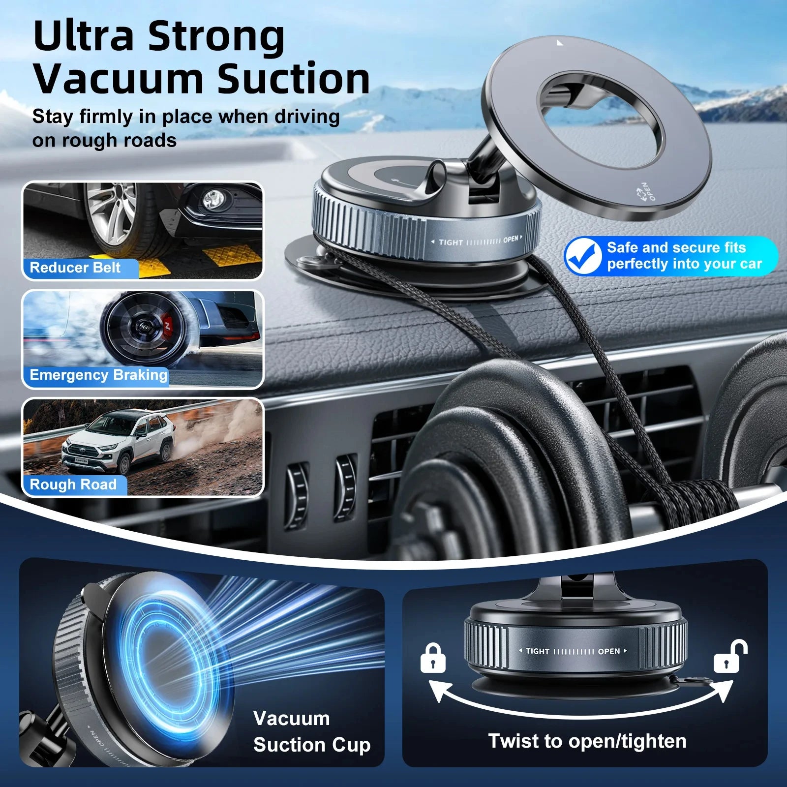 Car Phone Magnetic Stand Mechanical Vacuum Suction Cup Rotate 360°
