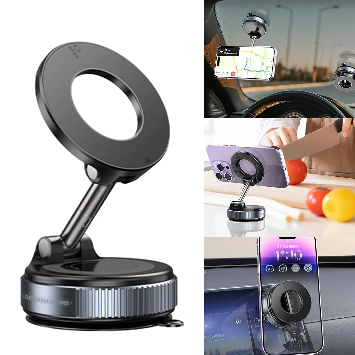 Car Phone Magnetic Stand Mechanical Vacuum Suction Cup Rotate 360°