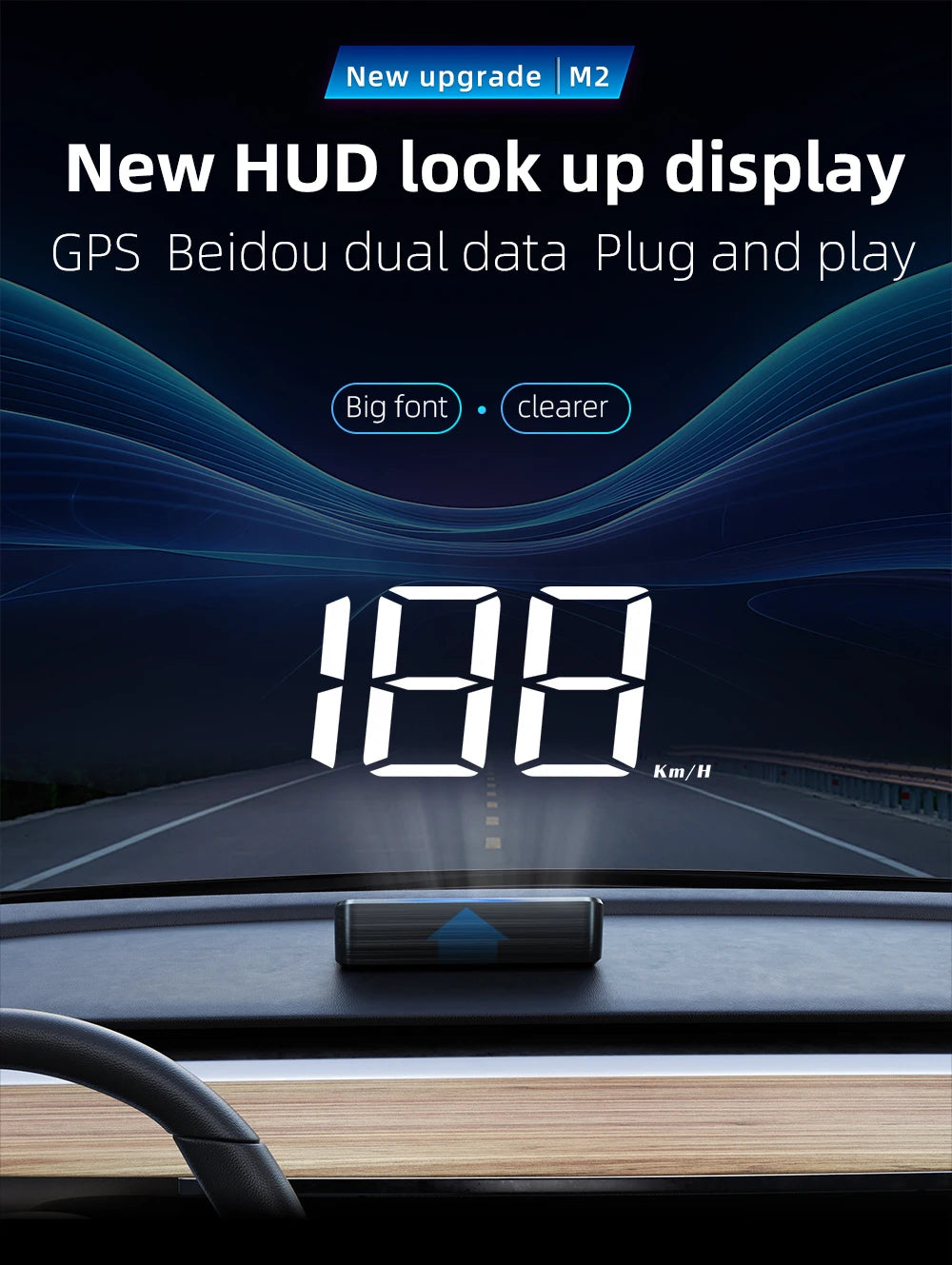 M2 GPS for HUD Car Auto Digital Speedometer Accessories Head-Up Display Auto Electronics Projector Display White Green Light LED